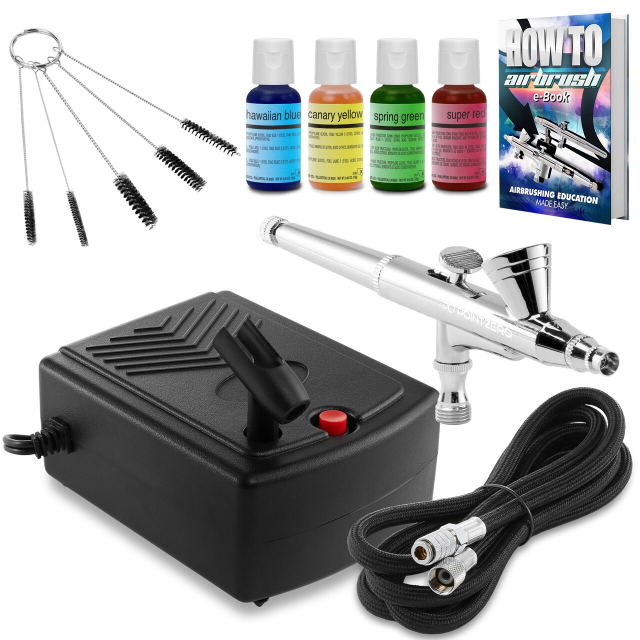 PointZero Airbrush Cake Decorating Kit - Professional Airbrush, Portable  Compressor Bundle with 4 Chefmaster Colors